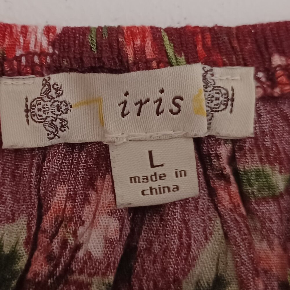 Women's IRIS Red Floral Off the Shoulder Crop w/Crochet bottom Summer/Spring Top - Picture 8 of 10